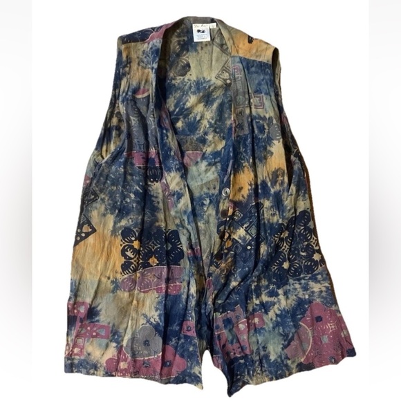 Womens Small Button Front Vest Boho Hand Made Festival Hippie Rainbow Las Manos - Picture 1 of 6